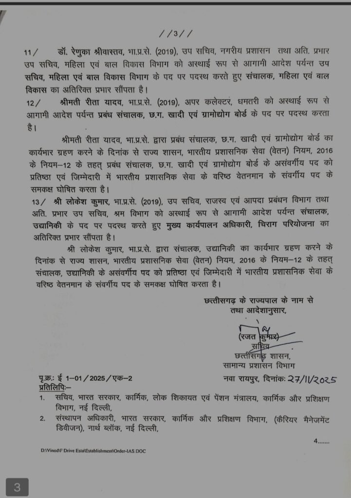 CG IAS Transfer News:– प्रधानमंत्री और केंद्रीय गृह मंत्री के दौरे के पहले दर्जन भर से अधिक आईएएस के हुए तबादले, 2008 से लेकर 2019 बैच तक के अफसरों की बदली गई जवाबदारी